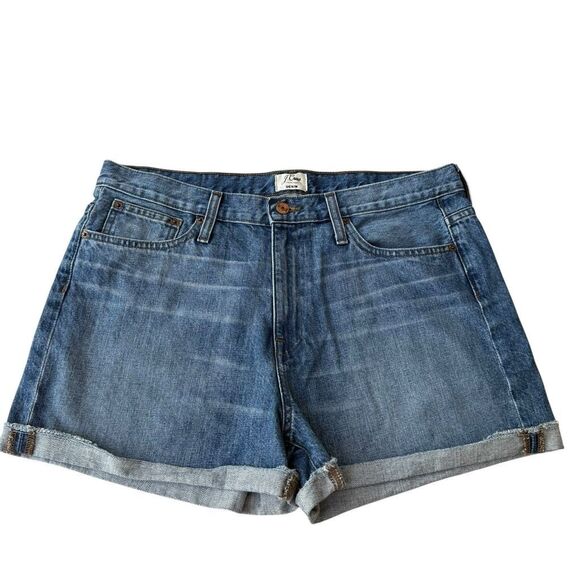 J. Crew Denim Rolled Hem Cuffed Blue Jean Shorts Size 31 Mid Rise - Picture 1 of 6